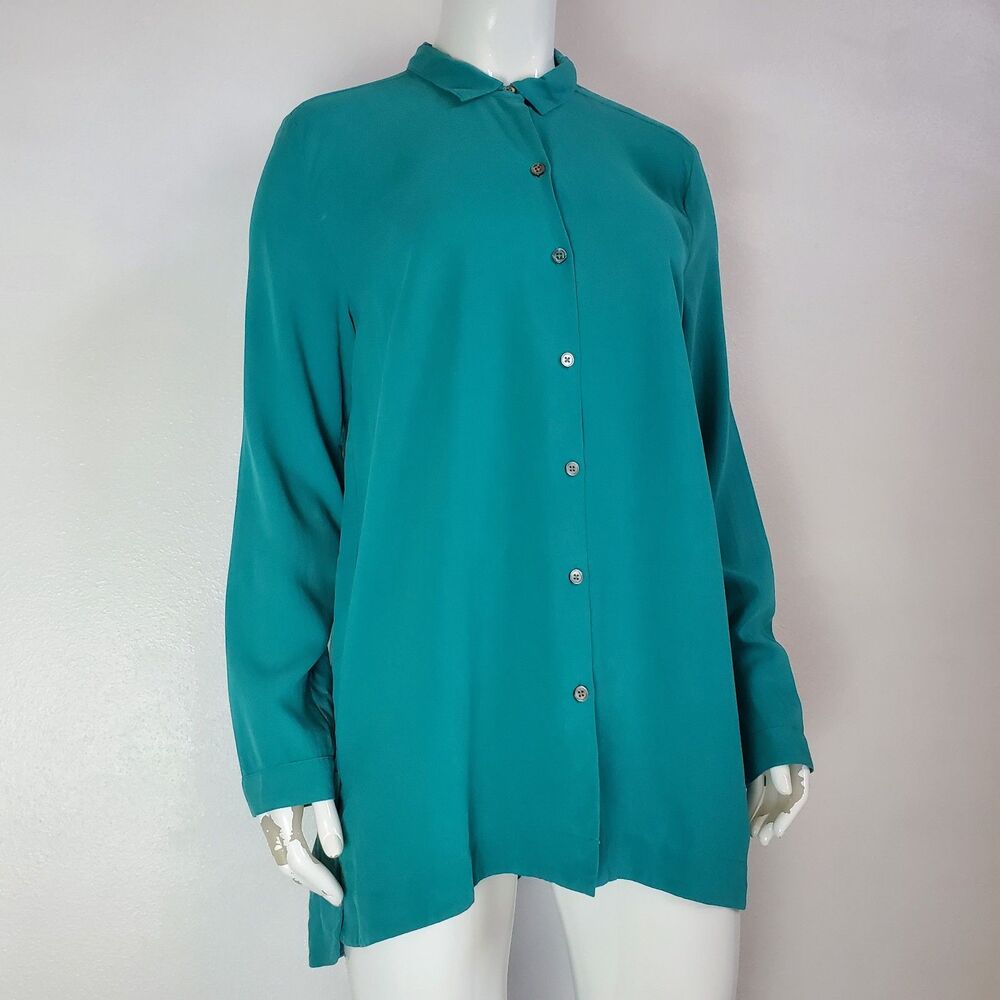 J. Jill Teal Silk Button-Up Shirt